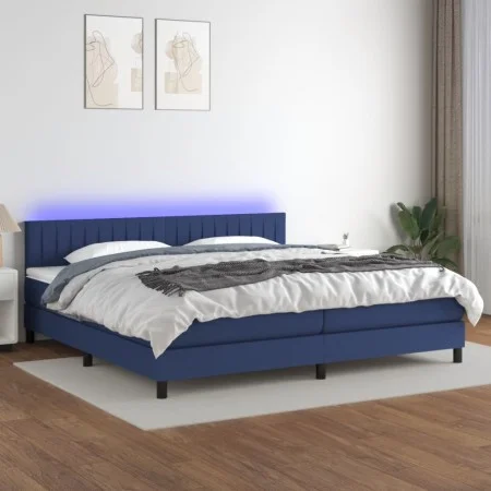 Box spring bed mattress and LED lights blue fabric 200x200 cm by , Beds and slatted bases - Ref: Foro24-3133347, Price: 581,3...