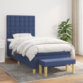 Cama box spring con colchón tela azul 100x200 cm