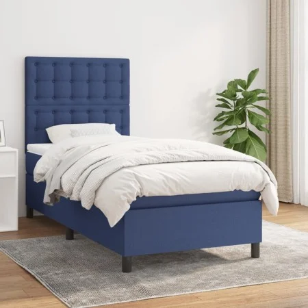 Cama box spring con colchón tela azul 100x200 cm de , Camas y somieres - Ref: Foro24-3142079, Precio: 362,30 €, Descuento: %