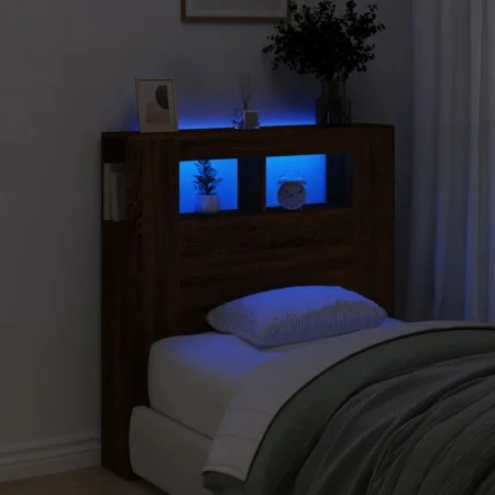 LED headboard engineered wood brown oak 100x18.5x103.5 cm by , Headboards and footboards - Ref: Foro24-837336, Price: 58,89 €...