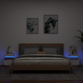 Mesitas de noche con luces LED 2 unidades blanco 40x39x48,5 cm