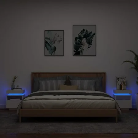 Bedside tables with LED lights 2 units white 40x39x48.5 cm by , Nightstands - Ref: Foro24-836785, Price: 98,70 €, Discount: %