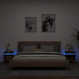 Bedside tables with LED lights 2 units smoked oak 40x39x48.5cm by , Nightstands - Ref: Foro24-836793, Price: 86,25 €, Discoun...