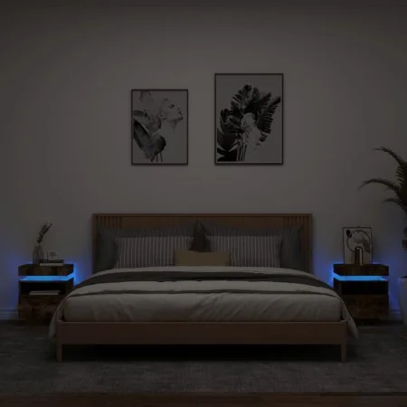 Mesitas de noche con luces LED 2 uds roble ahumado 40x39x48,5cm de , Mesitas de noche - Ref: Foro24-836793, Precio: 90,12 €, ...