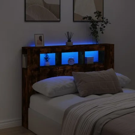 LED headboard engineered wood smoked oak 140x18.5x103.5 cm by , Headboards and footboards - Ref: Foro24-837348, Price: 80,11 ...