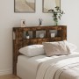 Cabecero LED madera ingeniería roble ahumado 140x18,5x103,5 cm de , Cabeceros y pies de cama - Ref: Foro24-837348, Precio: 81...