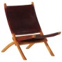 Silla de relax plegable cuero auténtico marrón oscuro