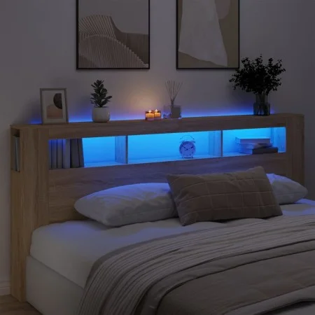 Cabecero LED madera ingeniería roble Sonoma 220x18,5x103,5 cm de , Cabeceros y pies de cama - Ref: Foro24-837374, Precio: 108...