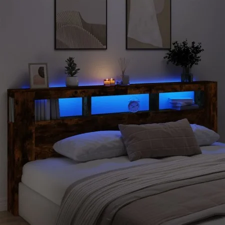 LED headboard engineered wood smoked oak 220x18.5x103.5 cm by , Headboards and footboards - Ref: Foro24-837376, Price: 105,60...