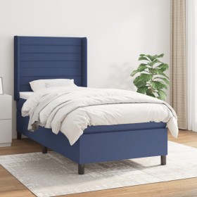 Cama box spring con colchón tela azul 100x200 cm