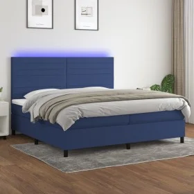 Box spring bed mattress and LED lights blue fabric 200x200 cm by , Beds and slatted bases - Ref: Foro24-3134987, Price: 690,6...