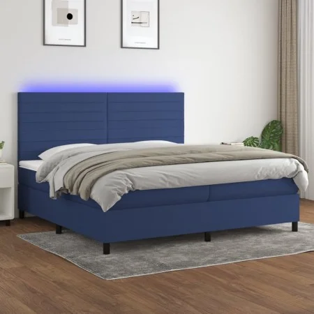 Box spring bed mattress and LED lights blue fabric 200x200 cm by , Beds and slatted bases - Ref: Foro24-3134987, Price: 690,6...
