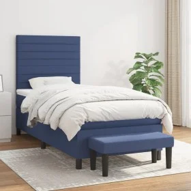 Box spring bed with blue fabric mattress 100x200 cm by , Beds and slatted bases - Ref: Foro24-3136659, Price: 397,88 €, Disco...