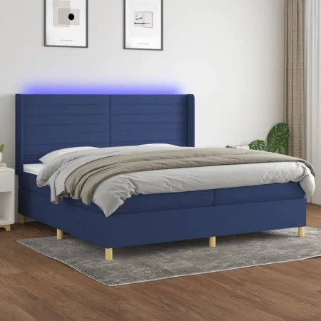 Cama box spring colchón y luces LED tela azul 200x200 cm de , Camas y somieres - Ref: Foro24-3138987, Precio: 668,51 €, Descu...