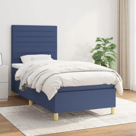Box spring bed with blue fabric mattress 100x200 cm by , Beds and slatted bases - Ref: Foro24-3142399, Price: 341,81 €, Disco...