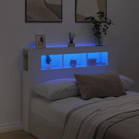 Headboard with LED white engineered wood 140x18.5x103.5 cm by , Headboards and footboards - Ref: Foro24-837344, Price: 91,81 ...