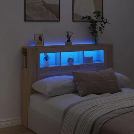 LED-Kopfteil aus Holzwerkstoff Sonoma-Eiche 140 x 18,5 x 103,5 cm von , Kopf- und Fußteile - Ref: Foro24-837346, Preis: 69,71...