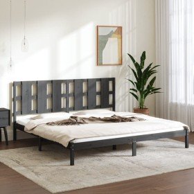 Estructura de cama de madera maciza de pino gris 200x200 cm Estructura de cama de madera maciza de pino gris 200x200 cm