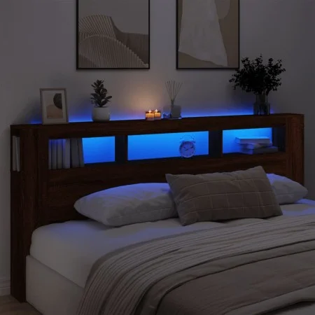 Cabecero LED madera ingeniería roble marrón 220x18,5x103,5 cm de , Cabeceros y pies de cama - Ref: Foro24-837378, Precio: 106...