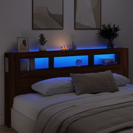 LED-Kopfteil aus Holzwerkstoff, braune Eiche, 220 x 18,5 x 103,5 cm von , Kopf- und Fußteile - Ref: Foro24-837378, Preis: 108...