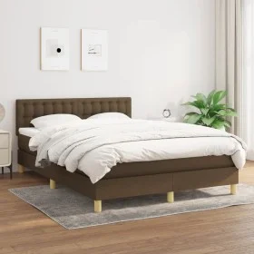 Box spring bed with dark brown fabric mattress 140x200 cm by , Beds and slatted bases - Ref: Foro24-3140940, Price: 414,53 €,...