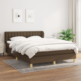 Cama box spring con colchón tela marrón oscuro 140x200 cm