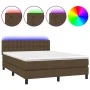 Box spring bed mattress LED lights dark brown fabric 140x200cm by , Beds and slatted bases - Ref: Foro24-3133480, Price: 420,...