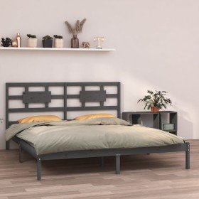 Estructura de cama de madera maciza de pino gris 200x200 cm Estructura de cama de madera maciza de pino gris 200x200 cm