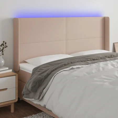 Cabecero con LED cuero sintético capuchino 163x16x118/128cm de , Cabeceros y pies de cama - Ref: Foro24-3123869, Precio: 116,...
