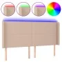 Cabecero con LED cuero sintético capuchino 203x16x118/128cm de , Cabeceros y pies de cama - Ref: Foro24-3123881, Precio: 124,...