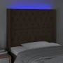 Headboard with LED in dark brown fabric 93x16x118/128 cm by , Headboards and footboards - Ref: Foro24-3124369, Price: 97,60 €...