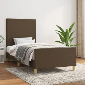 Dark brown fabric bed frame with headboard 90x200 cm by , Beds and slatted bases - Ref: Foro24-3124866, Price: 134,32 €, Disc...