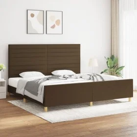 Bed frame with headboard in dark brown fabric 200x200cm by , Beds and slatted bases - Ref: Foro24-3125165, Price: 234,35 €, D...