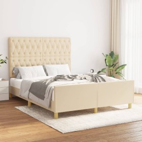 Estructura de cama con cabecero de tela color crema 140x200 cm de , Camas y somieres - Ref: Foro24-3125305, Precio: 258,98 €,...