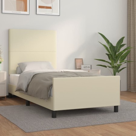 Estructura de cama con cabecero cuero sintético crema 80x200 cm