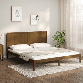 Estructura de cama madera maciza de pino marrón miel 200x200 cm Estructura de cama madera maciza de pino marrón miel 200x200 cm