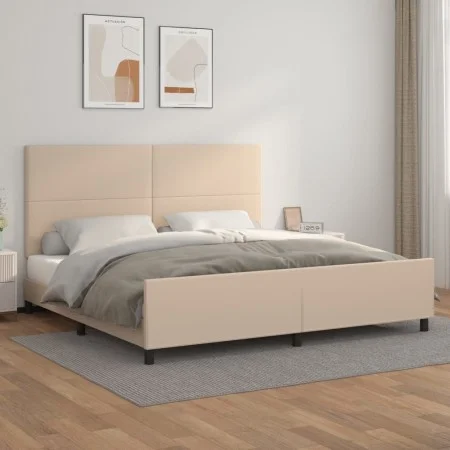 Cappuccino synthetic leather headboard bed frame 200x200cm by , Beds and slatted bases - Ref: Foro24-3125474, Price: 230,08 €...