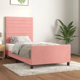 Pink velvet bed frame with headboard 80x200 cm by , Beds and slatted bases - Ref: Foro24-3125787, Price: 142,93 €, Discount: %