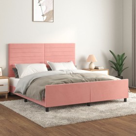 Estructura de cama con cabecero de terciopelo rosa 160x200 cm