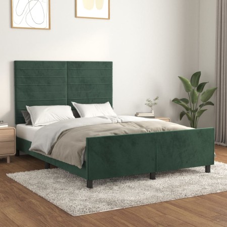 Dunkelgrüner Samtbettrahmen mit Kopfteil 140x190 cm von , Betten und Lattenroste - Ref: Foro24-3125815, Preis: 210,18 €, Raba...