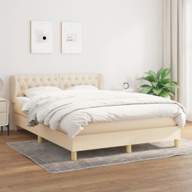 Cama box spring con colchón tela color crema 140x200 cm