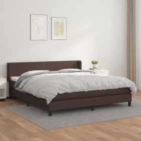 Cama box spring con colchón cuero sintético marrón 180x200 cm