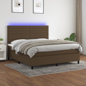 Cama box spring colchón luces LED tela marrón oscuro 160x200cm
