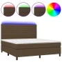 Box spring bed mattress LED lights dark brown fabric 160x200cm by , Beds and slatted bases - Ref: Foro24-3134968, Price: 537,...