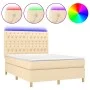 Box spring bed mattress and LED lights cream fabric 140x200 cm by , Beds and slatted bases - Ref: Foro24-3135682, Price: 549,...