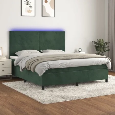 Box spring bed with mattress and LED dark green velvet 160x200cm by , Beds and slatted bases - Ref: Foro24-3136014, Price: 57...