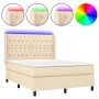 Box spring bed mattress and LED lights cream fabric 140x190 cm by , Beds and slatted bases - Ref: Foro24-3138554, Price: 530,...