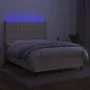 Box spring bed mattress and LED lights cream fabric 140x190 cm by , Beds and slatted bases - Ref: Foro24-3138554, Price: 530,...
