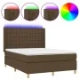 Box spring bed mattress LED lights dark brown fabric 140x190 cm by , Beds and slatted bases - Ref: Foro24-3139192, Price: 507...
