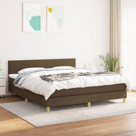 Cama box spring con colchón tela marrón oscuro 160x200 cm